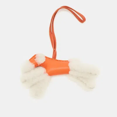Pre-owned Hermes Budy Bag Charm Ecru/orange Poppy/cornaline Milo Leather And Wool