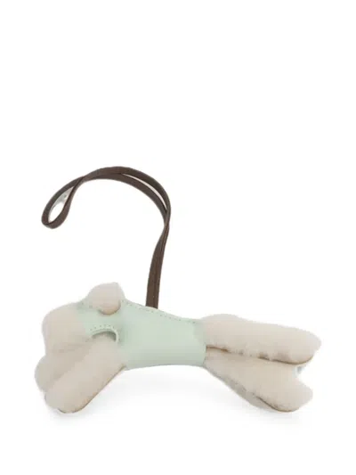 Pre-owned Hermes Budy Milo-leather Bag Charm In White