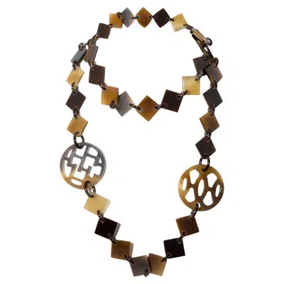 Pre-owned Hermes Hermès Buffalo Horn Brown Lacquer Lena Necklace