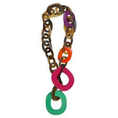 Pre-owned Hermes Buffalo Horn Lacquer Lariat Style Necklace In Multi