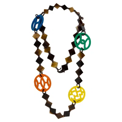 Pre-owned Hermes Hermès Buffalo Horn Orange/multicolour Lacquer Lena Necklace