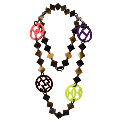Pre-owned Hermes Hermès Buffalo Horn Purple/multicolour Lacquer Lena Necklace