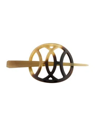 Pre-owned Hermes Buffalo Horn Rocaille Hair Pin In Brown