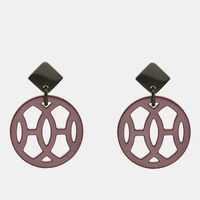 Pre-owned Hermes Buffalo Horn Silver Tone Earrings