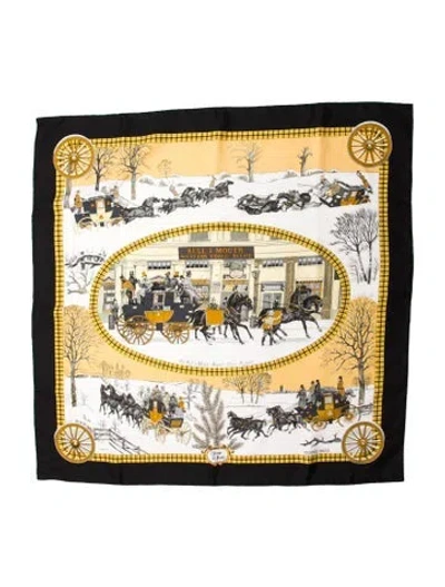 Pre-owned Hermes Bull & Mouth Silk Scarf In Black