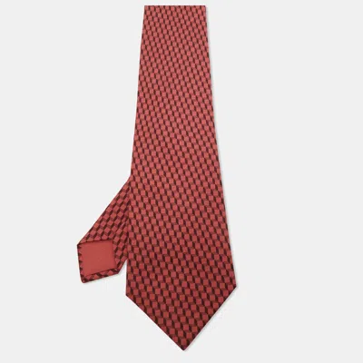 Pre-owned Hermes Burgundy Geometric Pattern Silk Tie