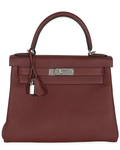 Pre-owned Hermes Hermès Burgundy Leather H Retourne Kelly 28 Phw (authentic Pre-loved)