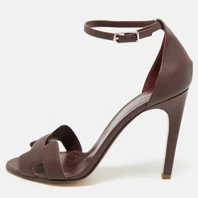 Pre-owned Hermes Burgundy Leather Joy Ankle Strap Sandals Size 41