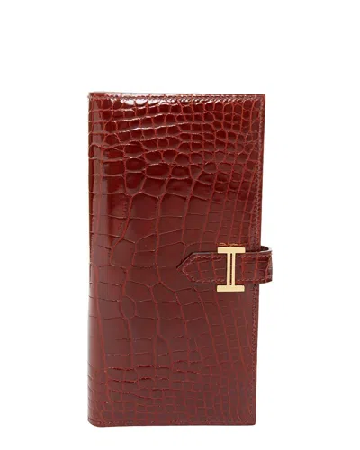 Pre-owned Hermes Hermès Burgundy Leather Long Wallet (authentic Pre-loved)