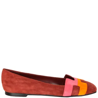 Pre-owned Hermes Burgundy Pink Orange Suede Nice Ballet Flats Shoes 36 In Red