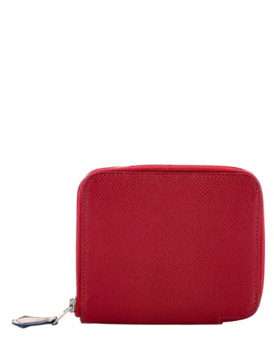 Pre-owned Hermes Hermès Burgundy Sheep Leather Azap Zip Around Wallet Silk'in Epsom Compact (authentic Pre-loved)