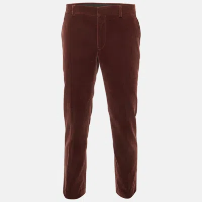 Pre-owned Hermes Burgundy Velvet Straight Fit Pants Xxl