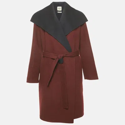 Pre-owned Hermes Burgundy/blue Cashmere Felt Belted Coat L