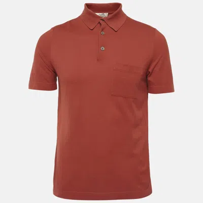 Pre-owned Hermes Burnt Orange Pique Polo T-shirt S