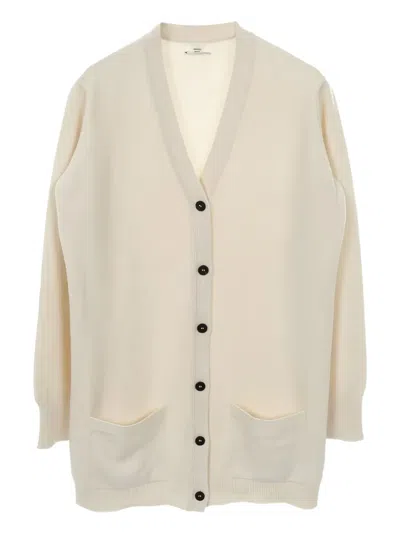 Pre-owned Hermes Buttoned Patch-pocket Cashmere Cardigan In White