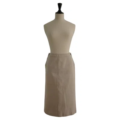 Pre-owned Hermes Hermès By Martin Margiela (1997-2003) Vintage Cotton Beige Pencil Skirt, Size 38 In Brown