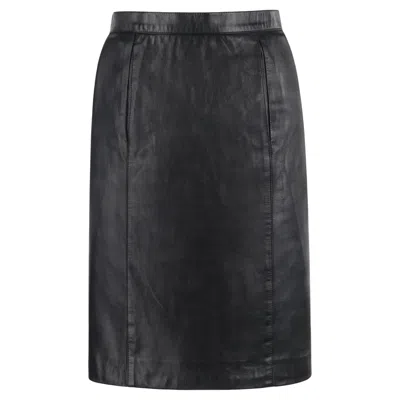 Pre-owned Hermes C.1980's Black Lambskin Leather Pocket Mini Classic Pencil Skirt