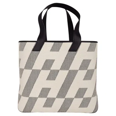 Pre-owned Hermes Cabas H En Biais Black / Ecru Canvas / Swift 40 Tote Bag