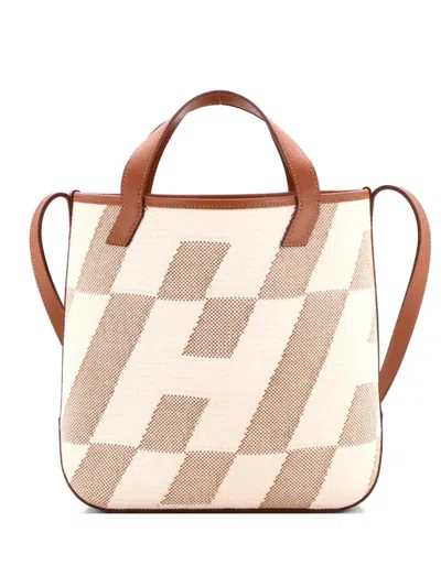 Pre-owned Hermes Cabas H En Biais Tote Canvas With Leather 27 Shoulder Bag In Brown