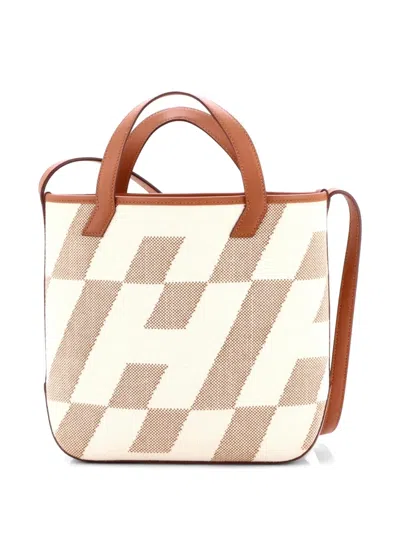 Pre-owned Hermes Cabas H En Biais Tote Canvas With Leather 27 Shoulder Bag In Brown