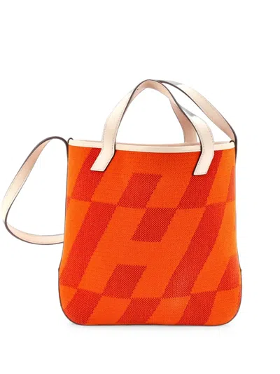 Pre-owned Hermes Cabas H En Biais Tote Canvas With Leather 27 Shoulder Bag In Neutrals