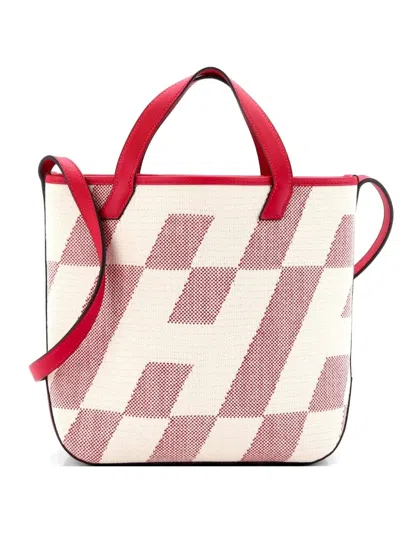 Pre-owned Hermes Cabas H En Biais Tote Canvas With Leather 27 Shoulder Bag In Pink