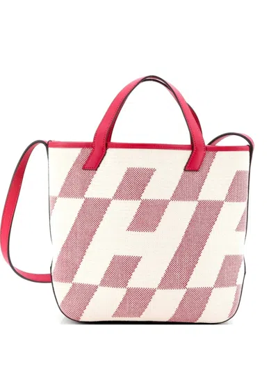 Pre-owned Hermes Cabas H En Biais Tote Canvas With Leather 27 Shoulder Bag In Pink