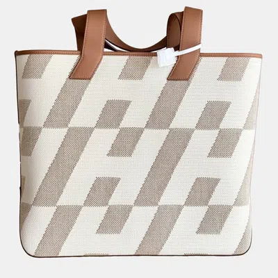 Pre-owned Hermes Cabas Hen Biais 40 Gold Canvas Tote In Sand