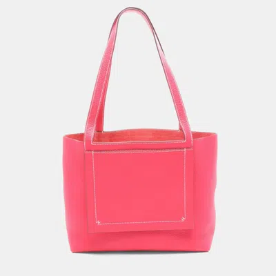 Pre-owned Hermes Cabas Sellier 31 Rose Extreme Taurillon Clemence Leather Tote Bag In Pink