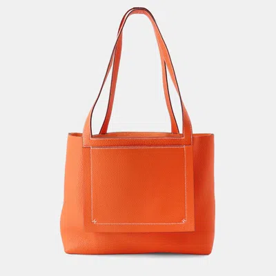 Pre-owned Hermes Cabas Sellier Orange Poppy Taurillon Clemence Size 31