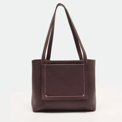 Pre-owned Hermes Cabasellier Bordeaux Clemence Leather Bag In Burgundy