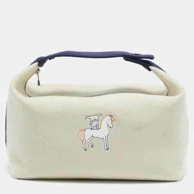 Pre-owned Hermes Hermès Cabriole Gris Perle Canvas Bride-a-brac Gm Case In Blue