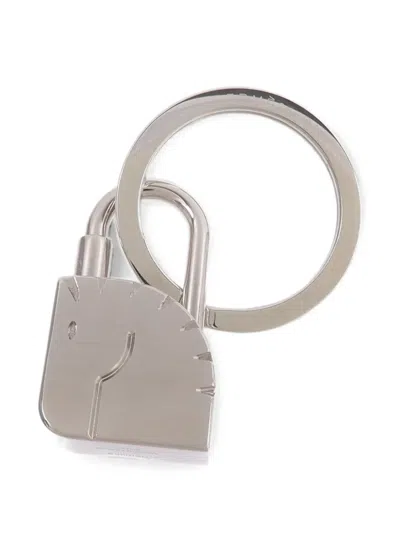 Pre-owned Hermes Cadenas Horse Keyring In Silver