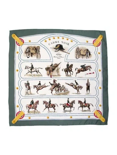 Pre-owned Hermes Cadre Noir Silk Scarf In Multi