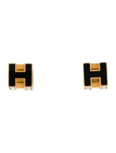 Pre-owned Hermes Cage D' H Stud Earrings In Black