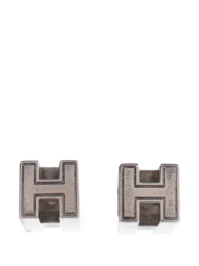 Pre-owned Hermes Cage D'h Earrings In Silver