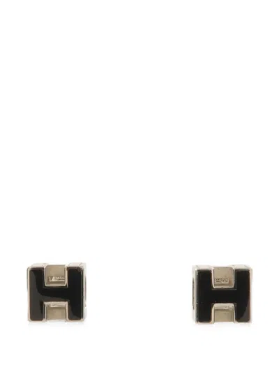 Pre-owned Hermes Cage D'h Earrings In Silver