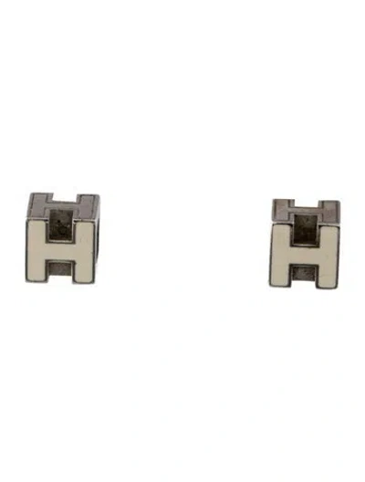 Pre-owned Hermes Cage D'h Earrings In White