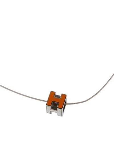 Pre-owned Hermes Cage D'h Pendant Necklace, 16" In Orange