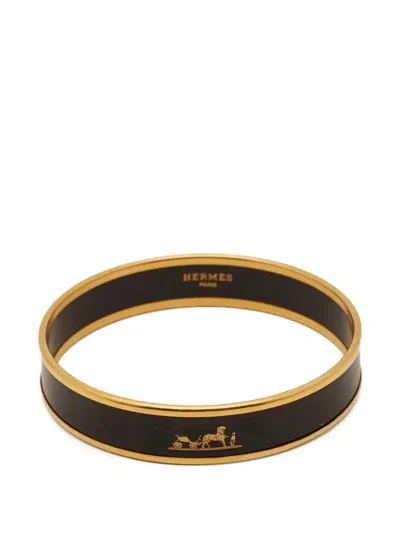 Pre-owned Hermes Caleche Enamel Bangle In Gold