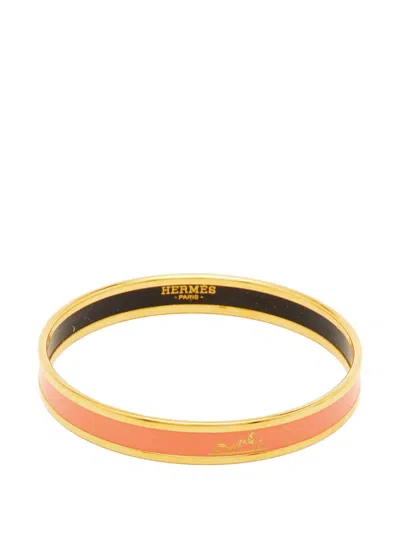Pre-owned Hermes Caleche Enamel Bangle In Pink