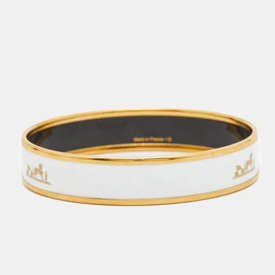 Pre-owned Hermes Caleche Enamel Gold Plated Bangle Bracelet