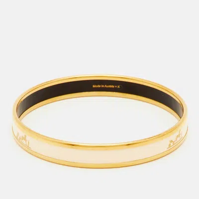 Pre-owned Hermes Hermès Caleche Enamel Gold Plated Narrow Bangle Bracelet