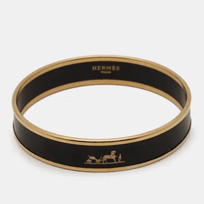 Pre-owned Hermes Caleche Enamel Gold Plated Wide Bangle Bracelet
