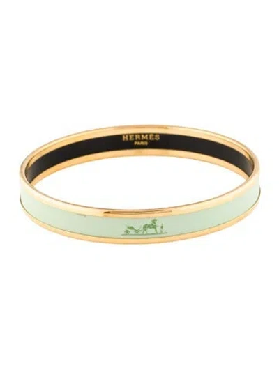Pre-owned Hermes Calèche Narrow Enamel Bangle, 7.5" In Green