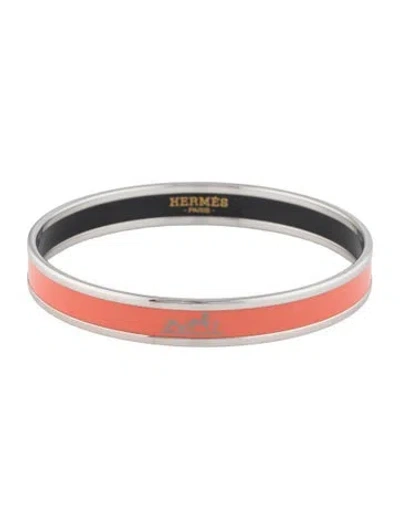 Pre-owned Hermes Calèche Narrow Enamel Bangle, 7.5" In Orange