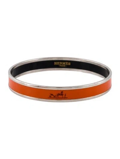 Pre-owned Hermes Caleche Narrow Enamel Bangle Bracelet, 8.5" In Orange