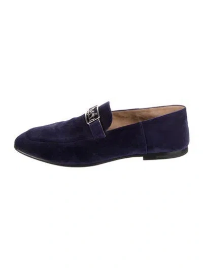 Pre-owned Hermes Caleche Time Velvet Dress Loafers In Blue