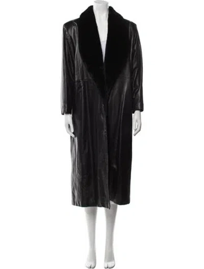 Pre-owned Hermes Calf Leather Faux Fur Coat In Black