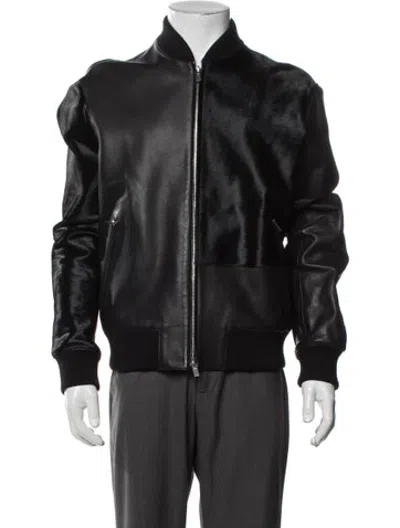 Pre-owned Hermes Calfskin Bomber Jacket In Black/blue